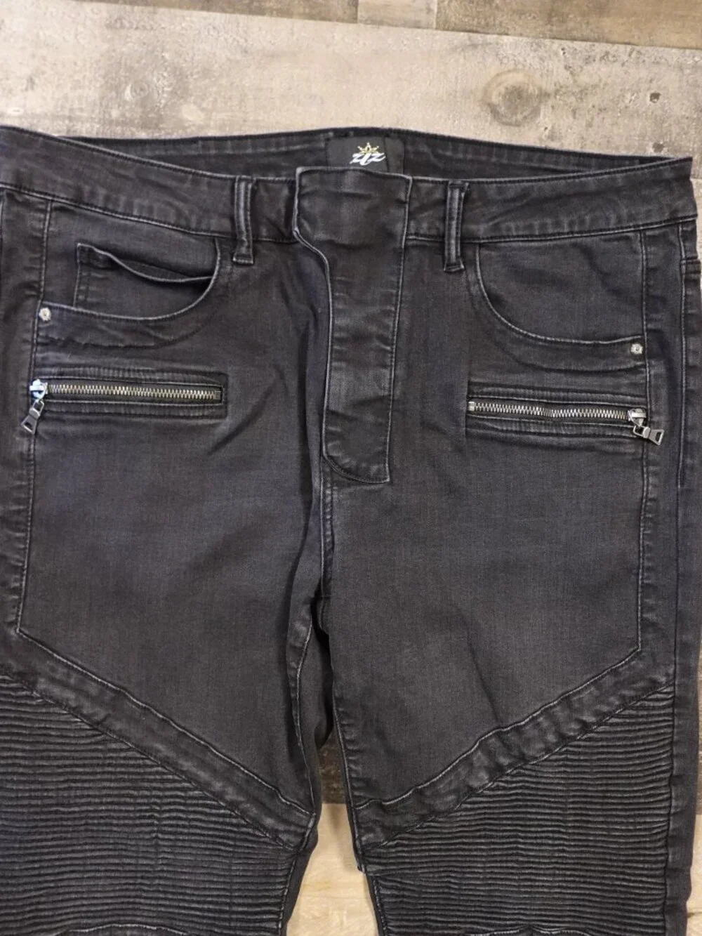 ZLZ Denim‎ Biker Jeans Men’s 38 Black Skinny Moto Zip Pocket Stretch Pants